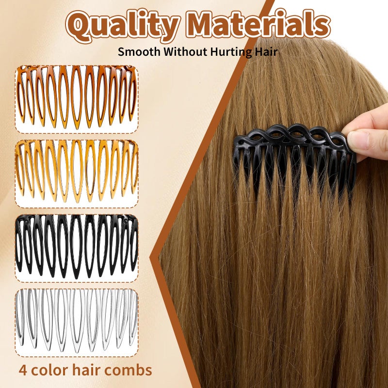 Matwsec 8 Pcs French Hair Comb Hair Side Combs Clips Decorative Combs for Women Plastic Twist Accessories Set Vintage Veil Teeth Comb for Fine Hairs Girls Bridal Wedding Multiple Hairstyles - Image 3